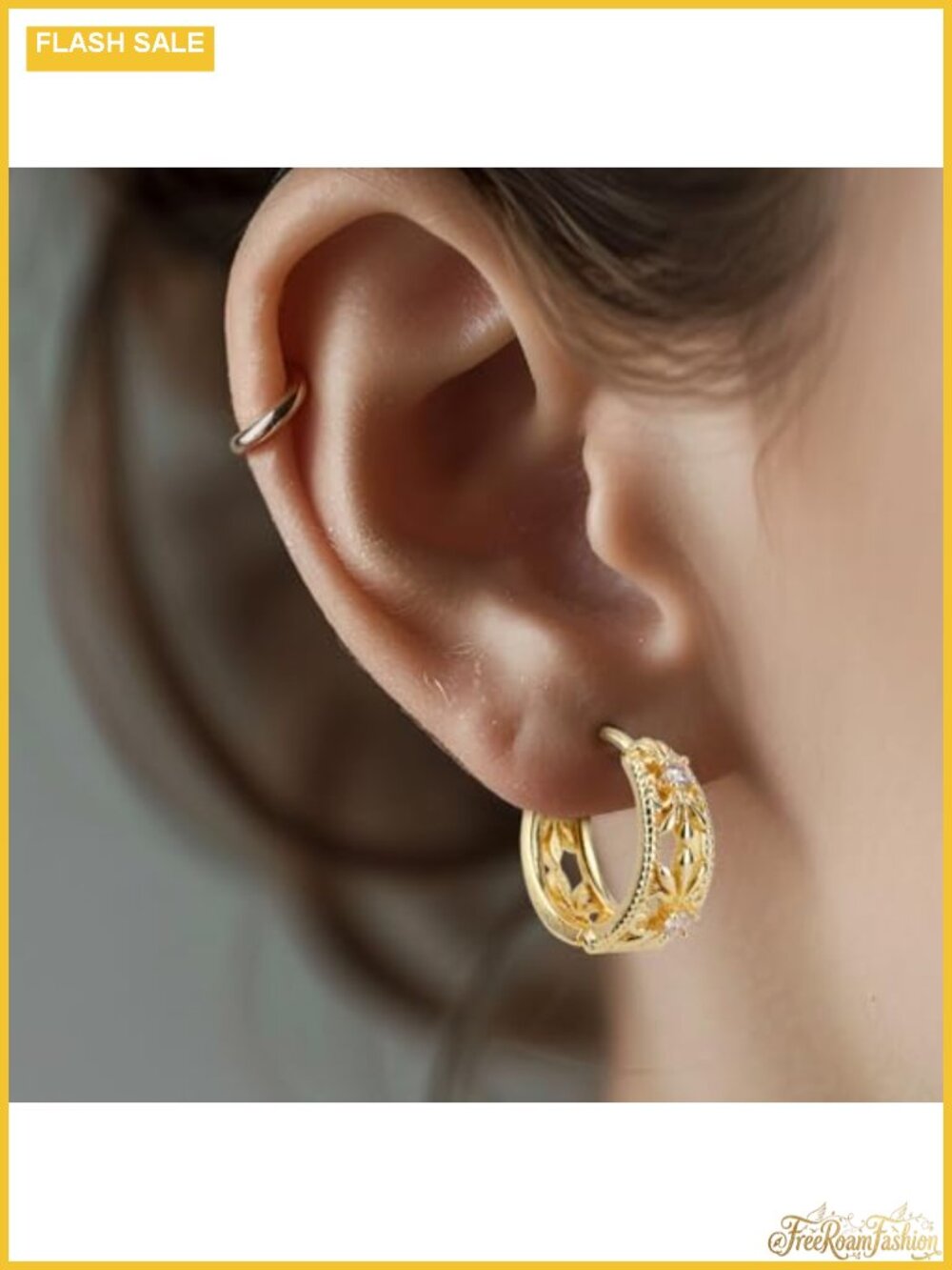 Gold Plated Hoop Earrings for Women, Lightweight Copper Push Back - Picture 4 of 5